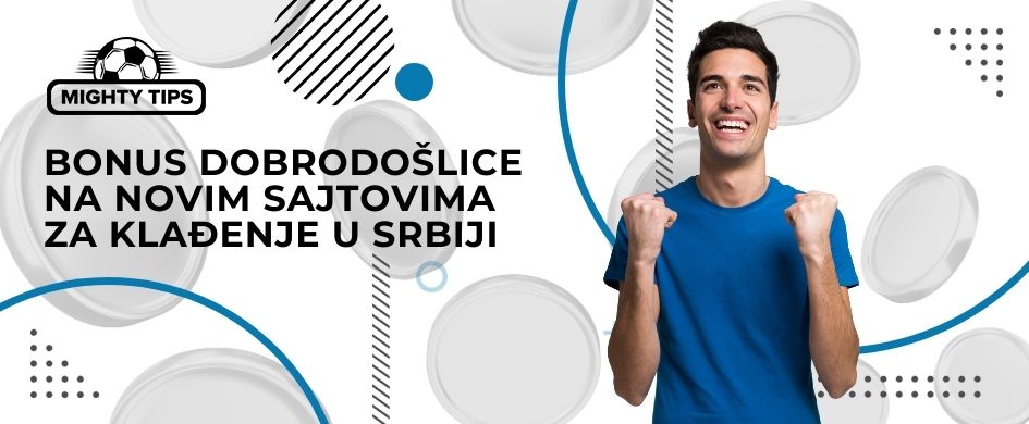 Image Bonus dobrodošlice na novim sajtovima za klađenje u Srbiji sa nasmejanim čovekom