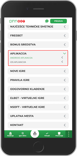 Pinn Bet instrukcije za preuzimanje i instaliranje