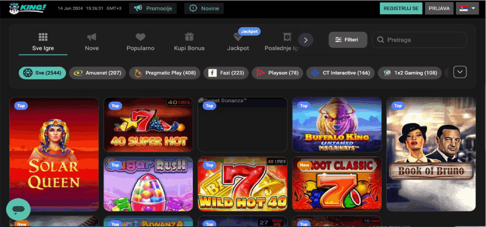 Snimak ekrana stranice "King slots"