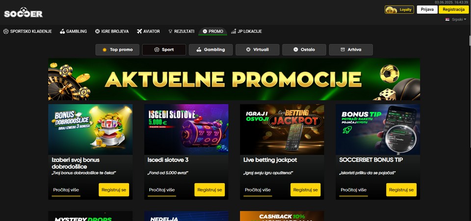 Snimak ekrana stranice sa promocijama Soccer