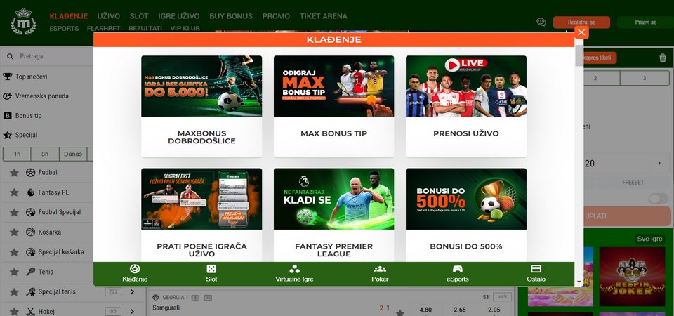 Snimka zaslona Maxbet promotivne stranice