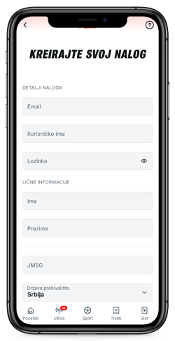 Snimak ekrana stranice za registraciju 2
