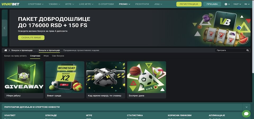 Snimak ekrana promotivne stranice Vivatbet-a